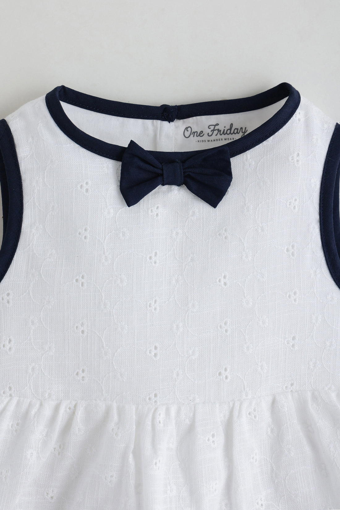 Kids Girls Off White Regular Fit Sleeveless Solid Dress with Shorts by One Friday