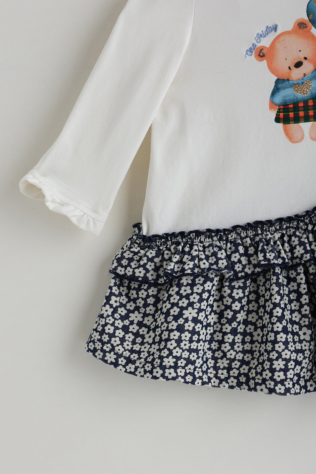 Kids Girls Off-White A-Line Full Sleeve Solid Dress by One Friday