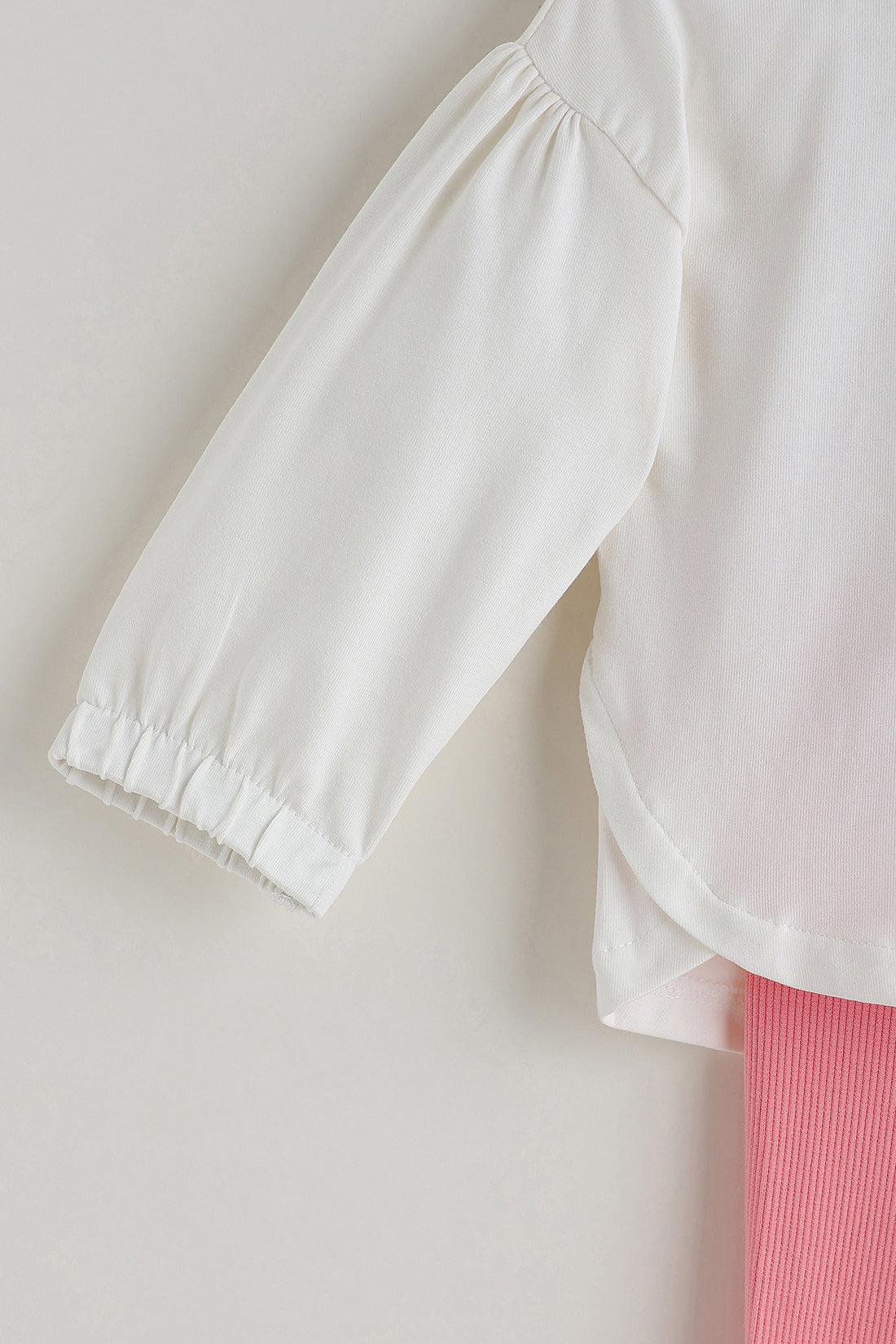 Kids Girls Pink Regular Fit Full Sleeve Solid Top with Leggings by One Friday