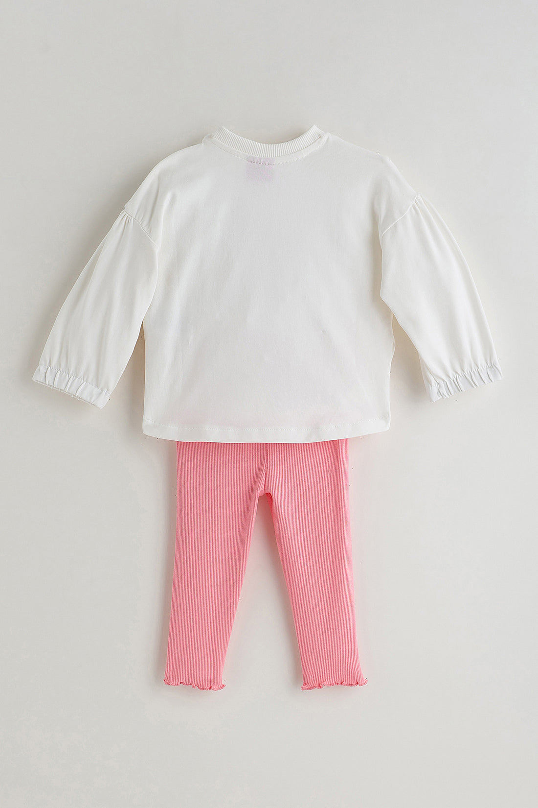 Kids Girls Pink Regular Fit Full Sleeve Solid Top with Leggings by One Friday