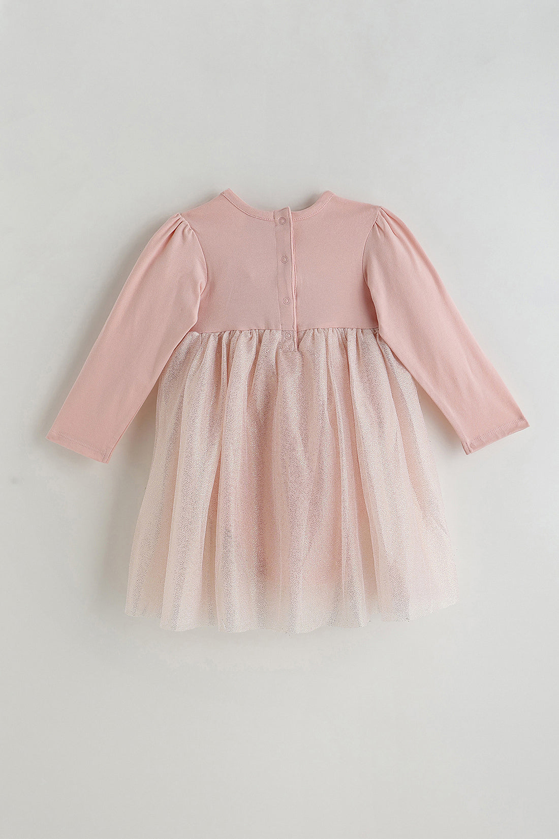 Kids Girls Peach Regular Fit Full Sleeve Solid Dress by One Friday