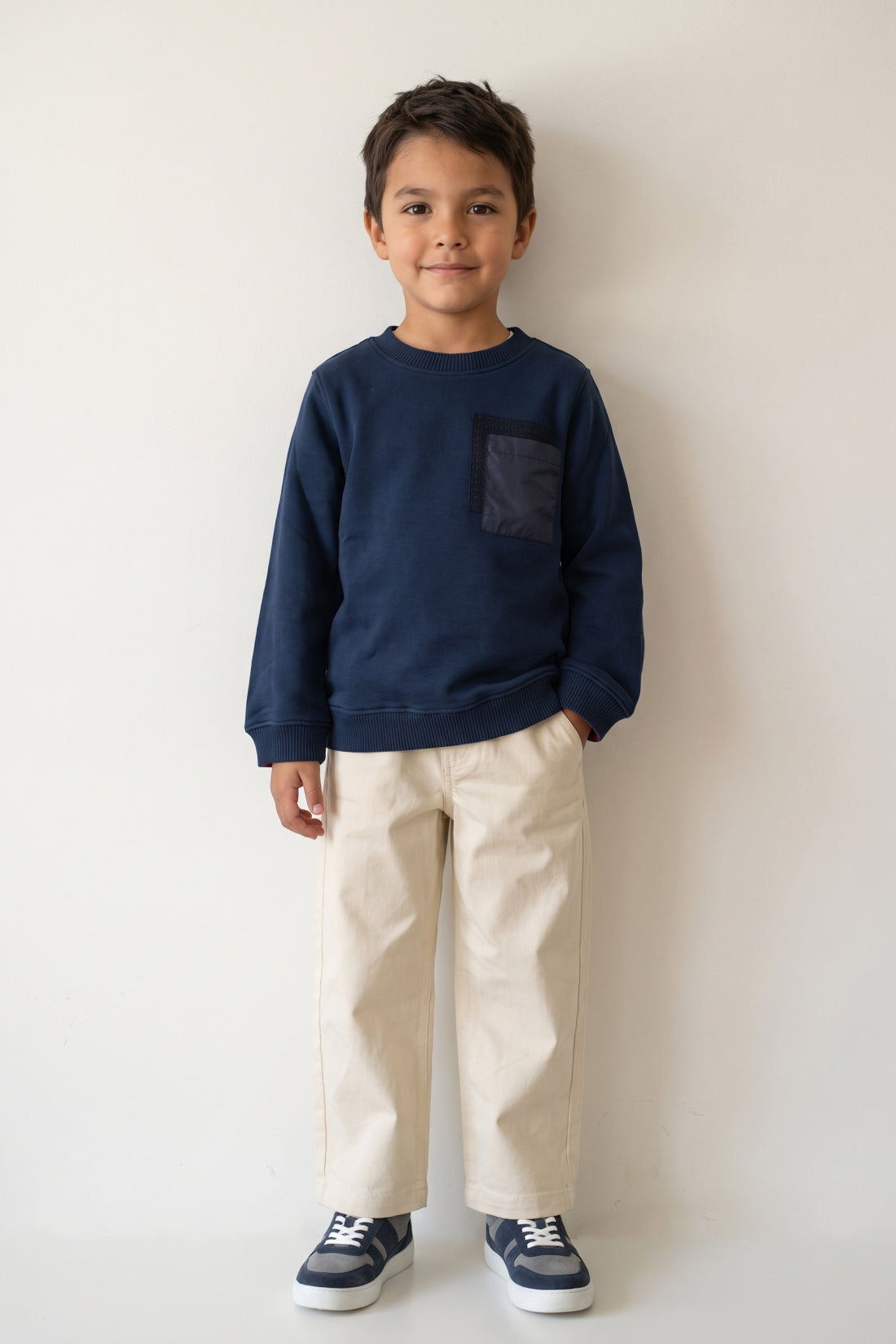 Boys Navy Blue Printed Cotton Blend Sweatshirt
