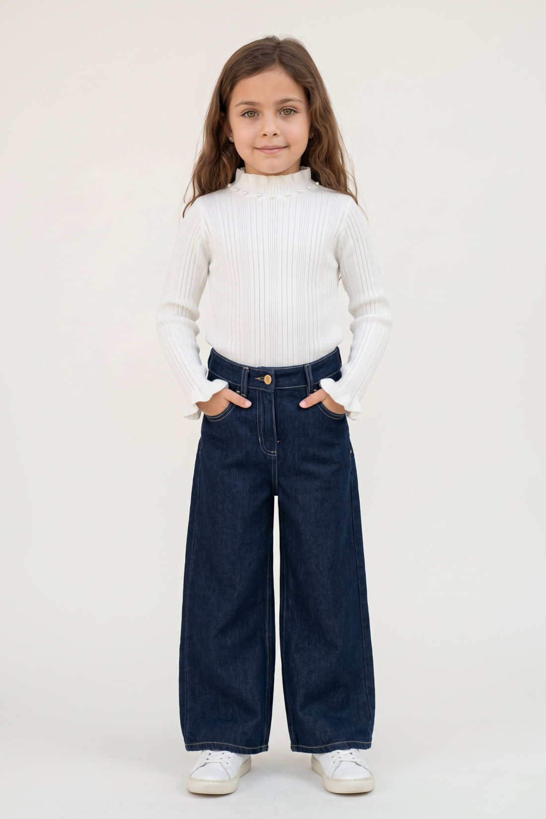 Girls Blue Cotton Denim Straight Fit Jeans