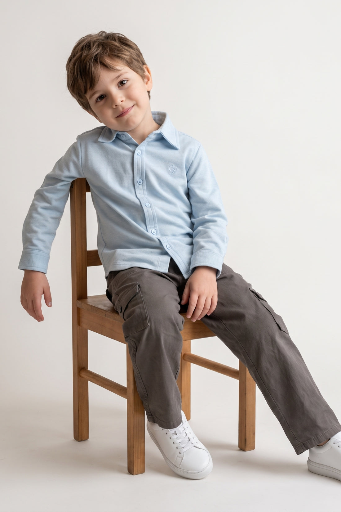 Boys Blue Cotton Blend Regular Fit Shirt