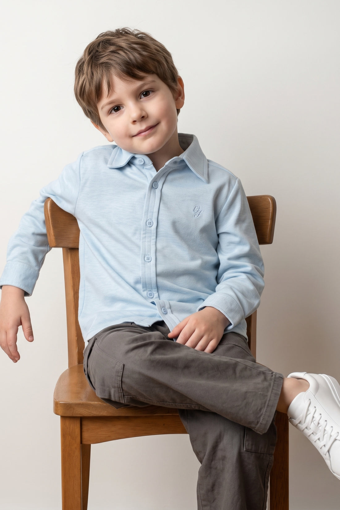 Boys Blue Cotton Blend Regular Fit Shirt