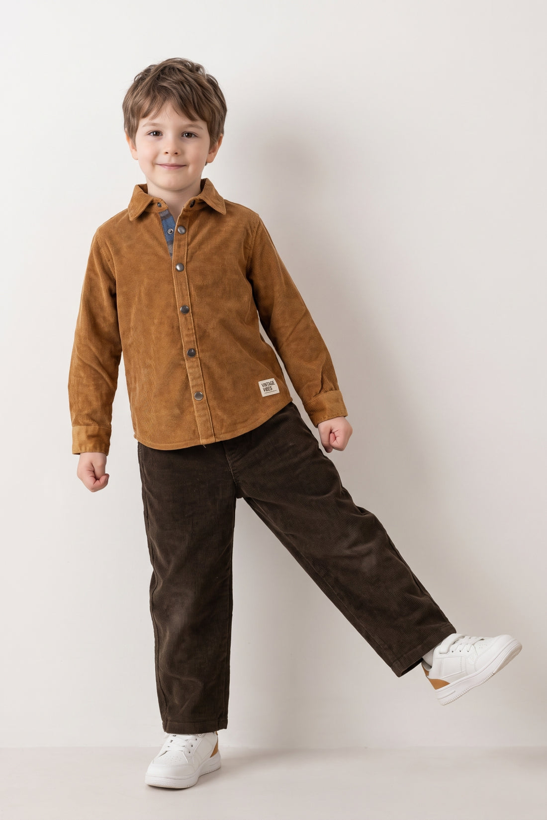Boys Brown Cotton Corduroy Loose Fit Overshirt