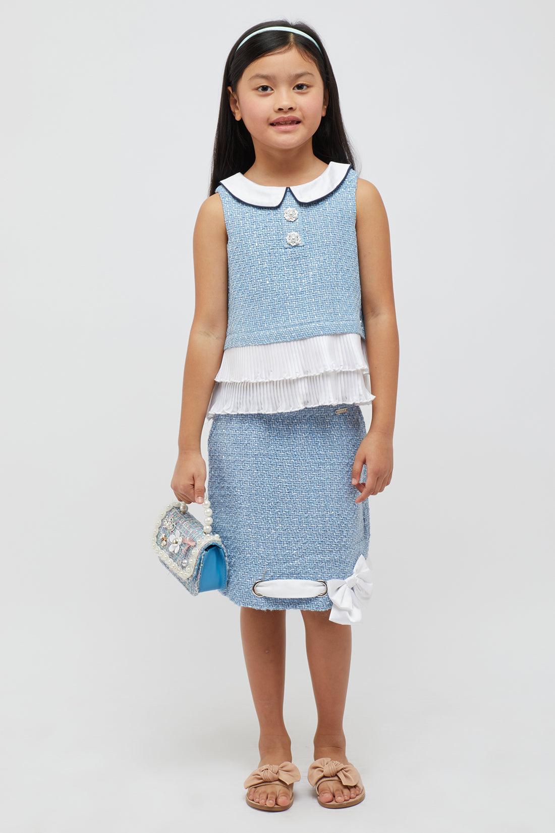 One Friday Blue And White Pleated Top - One Friday World