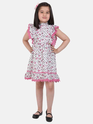 Pink Frill Printed Dress - One Friday World