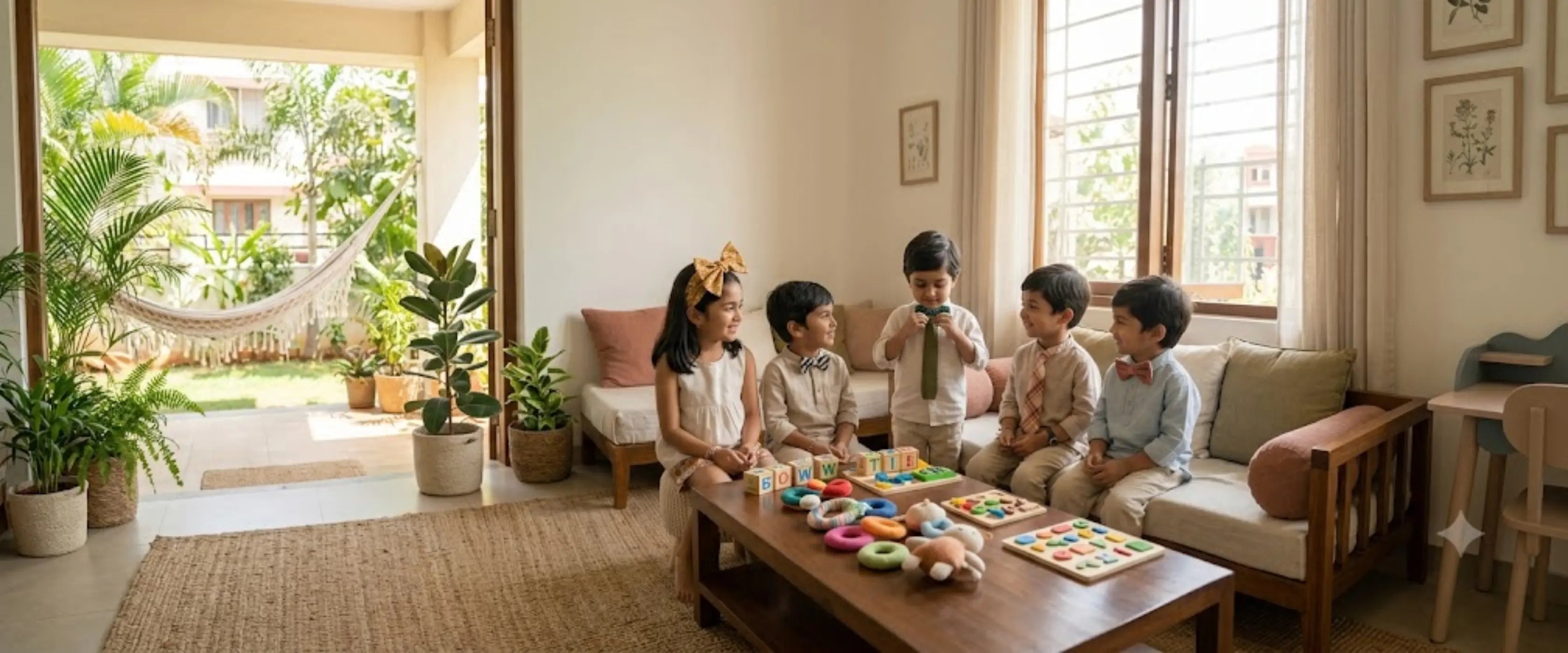 Kids playing with blocks in a room