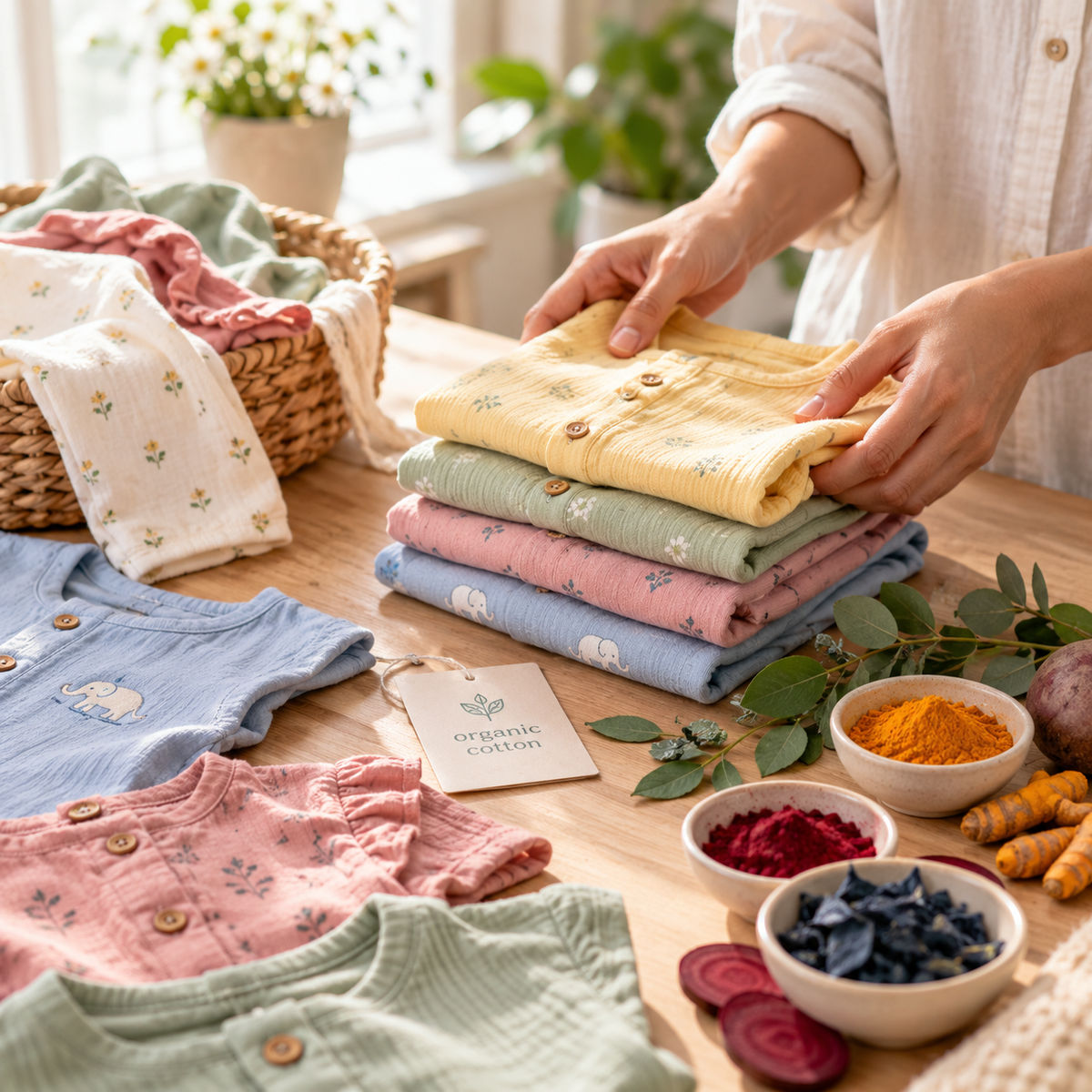 parent folding child clothes 