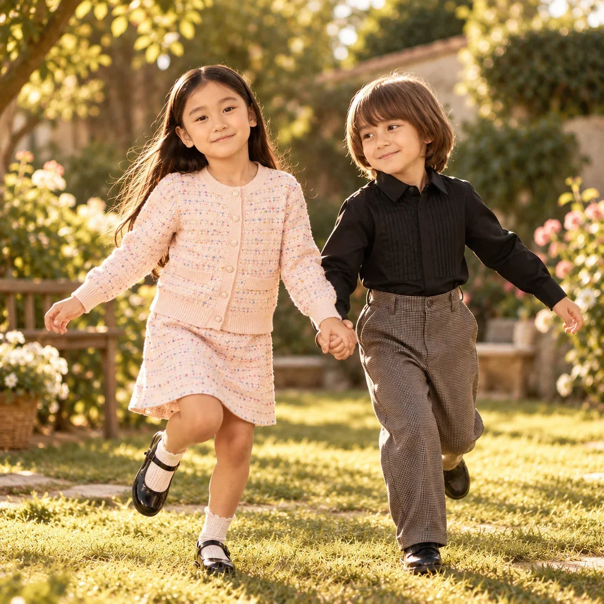children in vintage outfit 