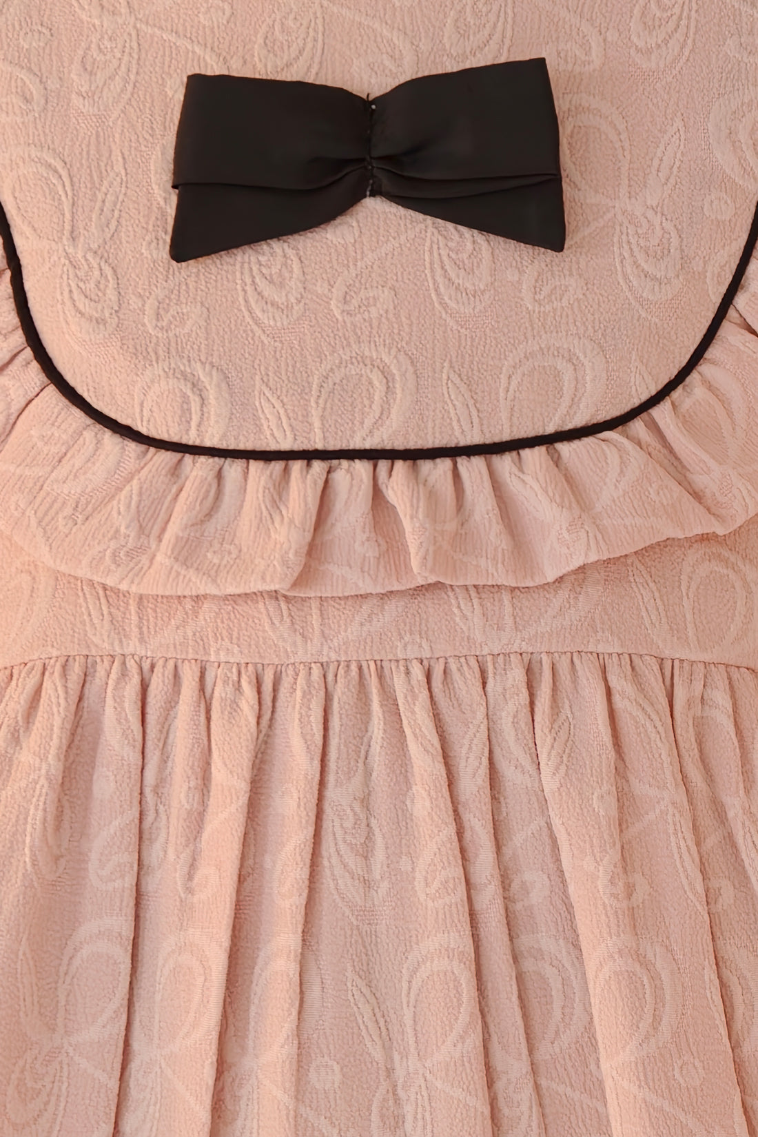 Baby Girls Peach Solid Jacquard Full Sleeve Dress