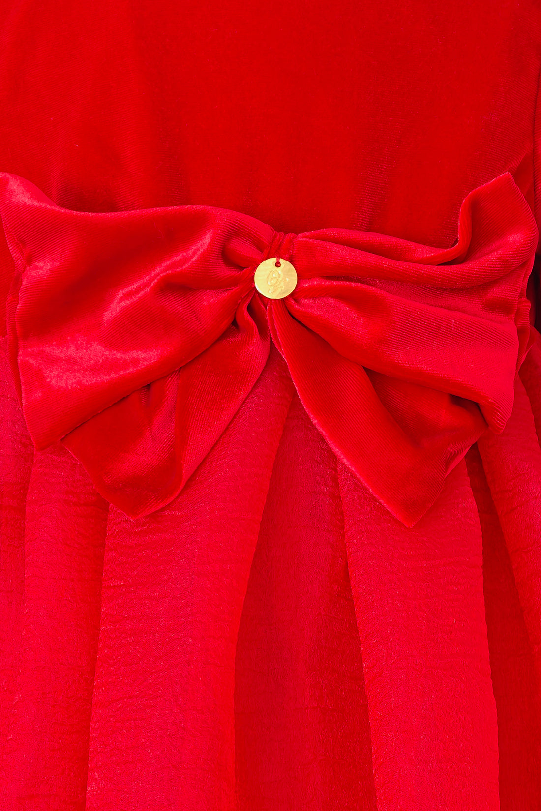 Girls Red Solid Velour Full Sleeve Dress