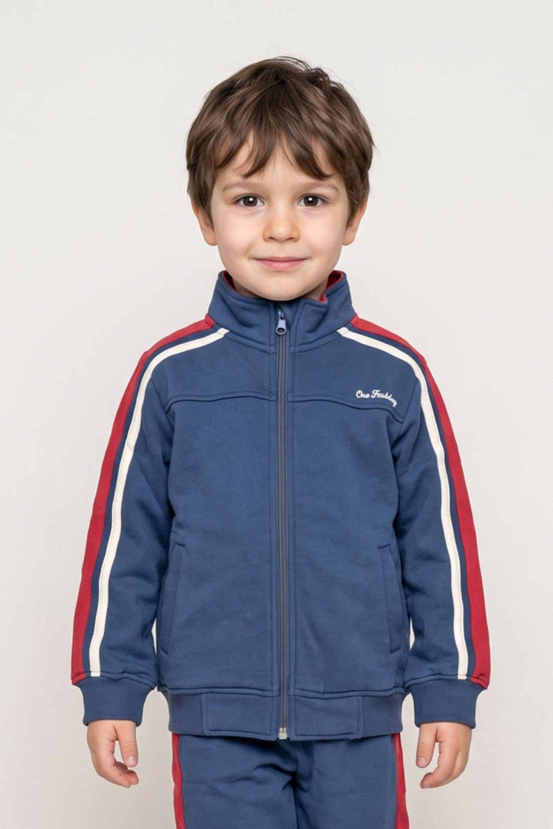 Boys Navy Blue Cotton Blend Zip Sweatshirt