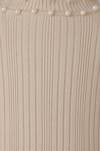 Beige Acrylic High Neck Jumper