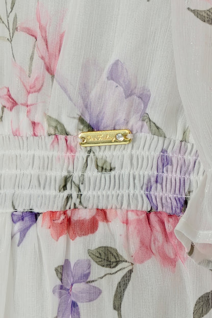 Multi Floral Chiffon Stand Collar Dress