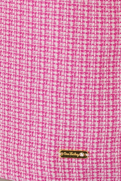 Girls Pink Boucle Round Neck Ruffle Sleeve Dress