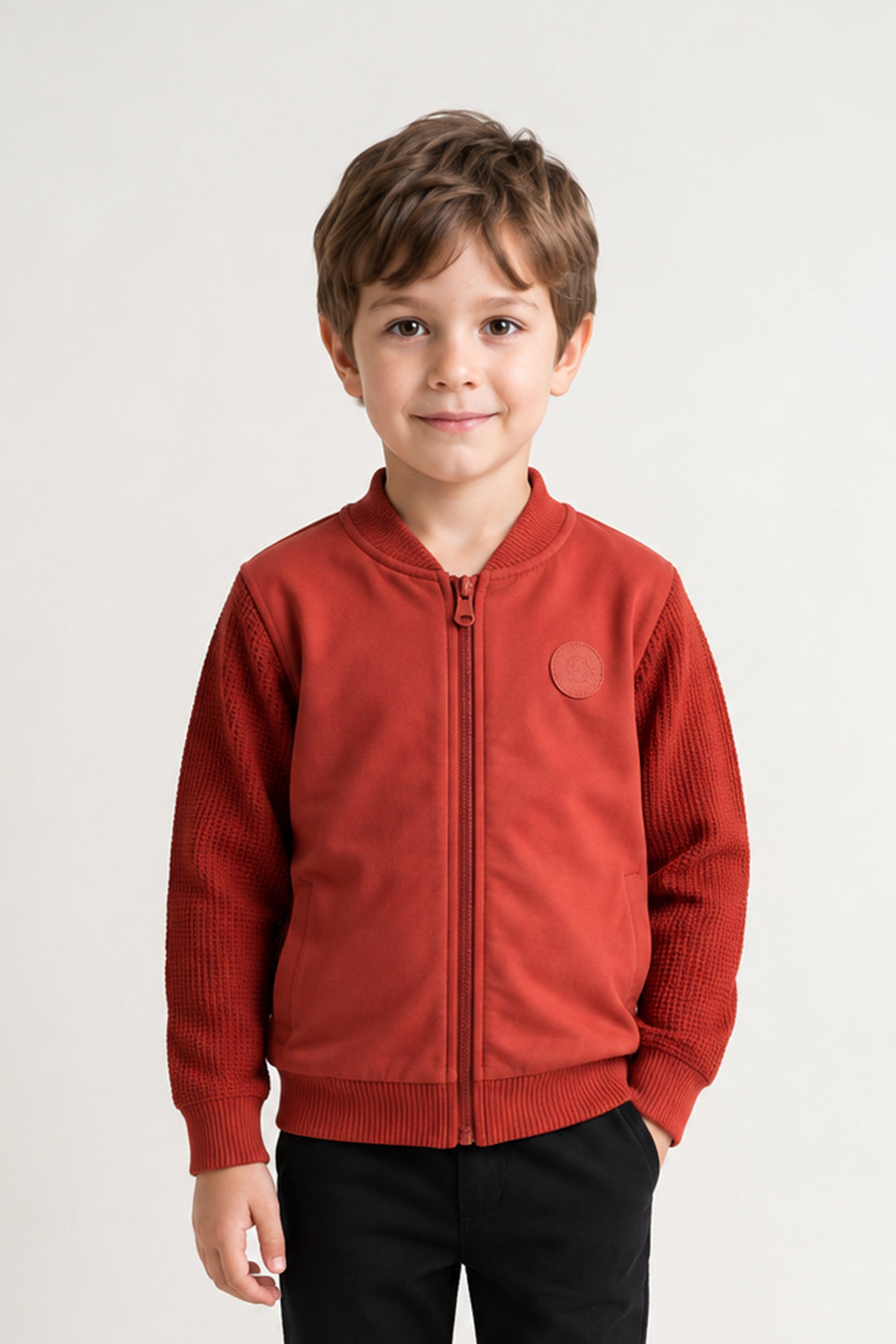 Boys Brown Solid Woven Button Jacket - Style 2