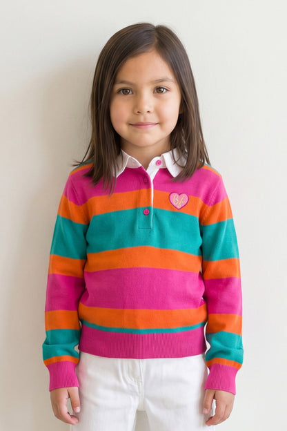 Girls Multicolour Knitted Collar Sweatshirt