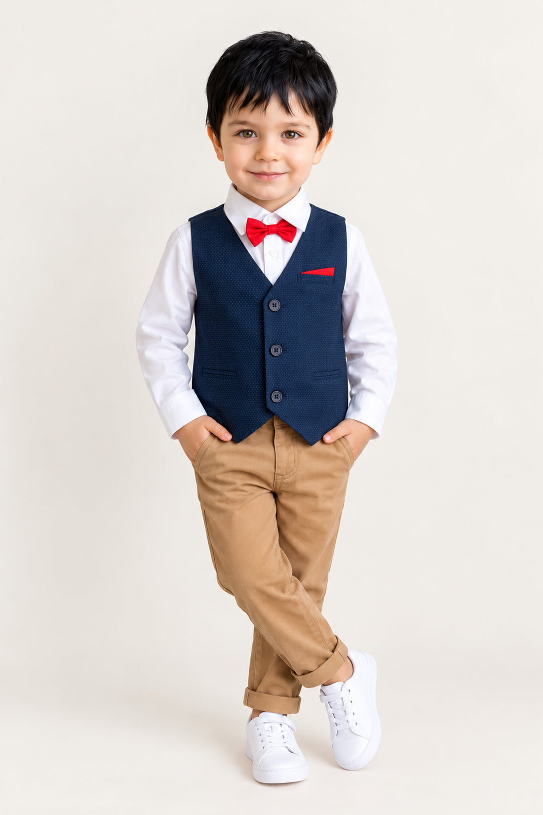 Baby Boys Navy Blue Multicolour Cotton Dobby Set