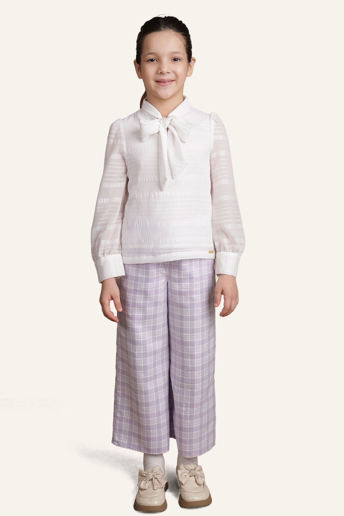 Girls Off White Seersucker Top