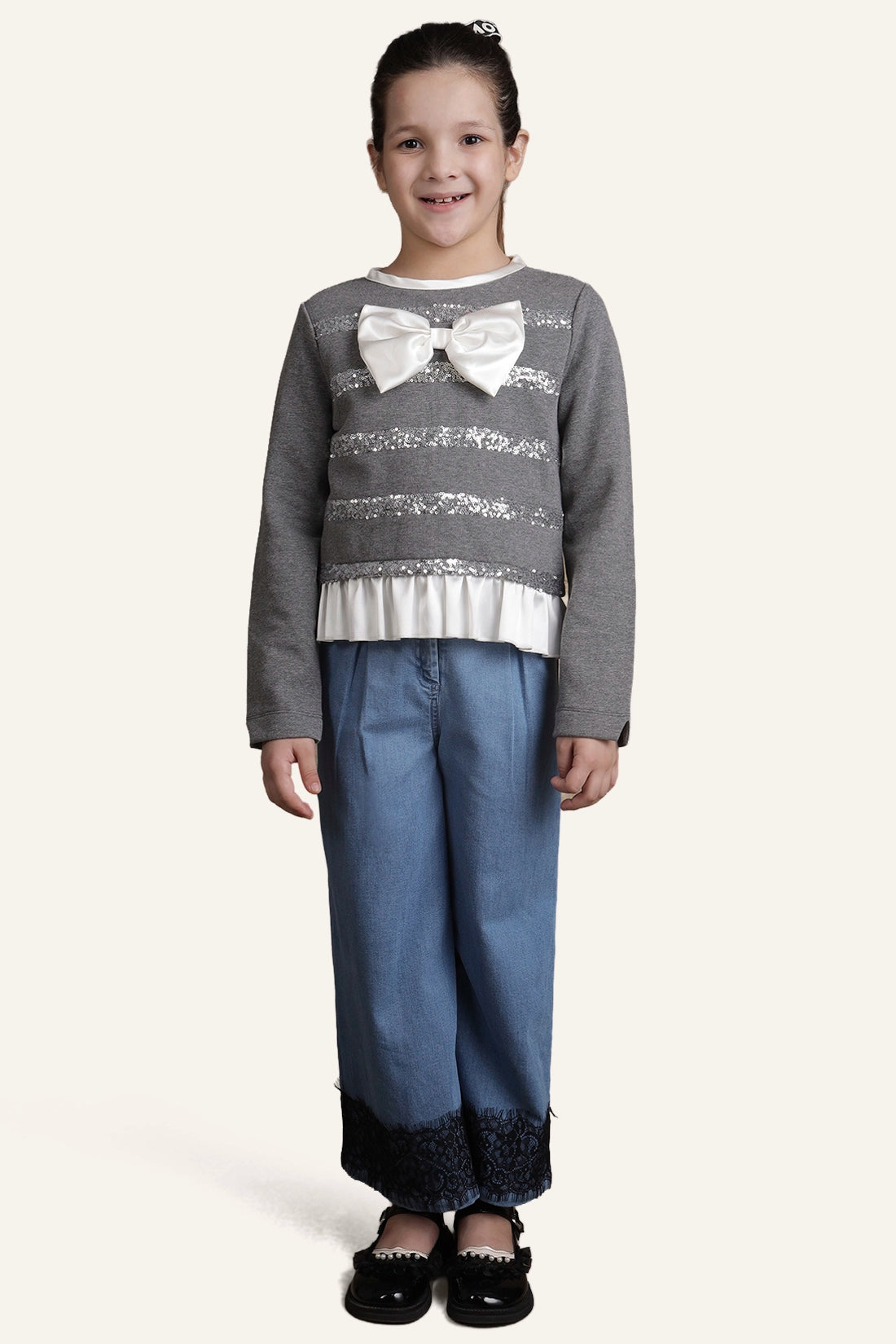 Girls Grey Stripes Top