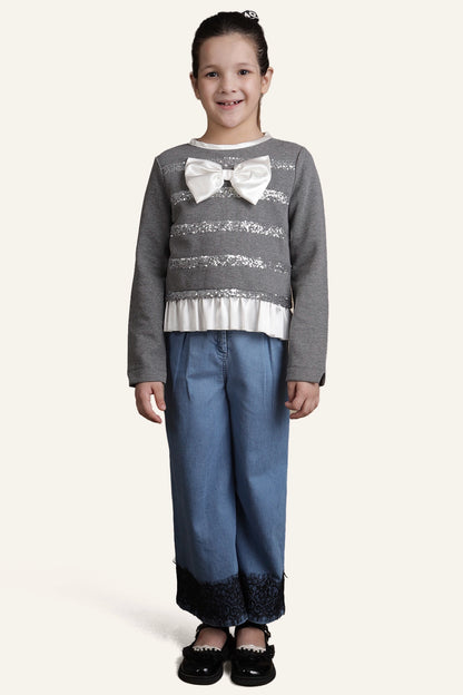 Girls Grey Stripes Top