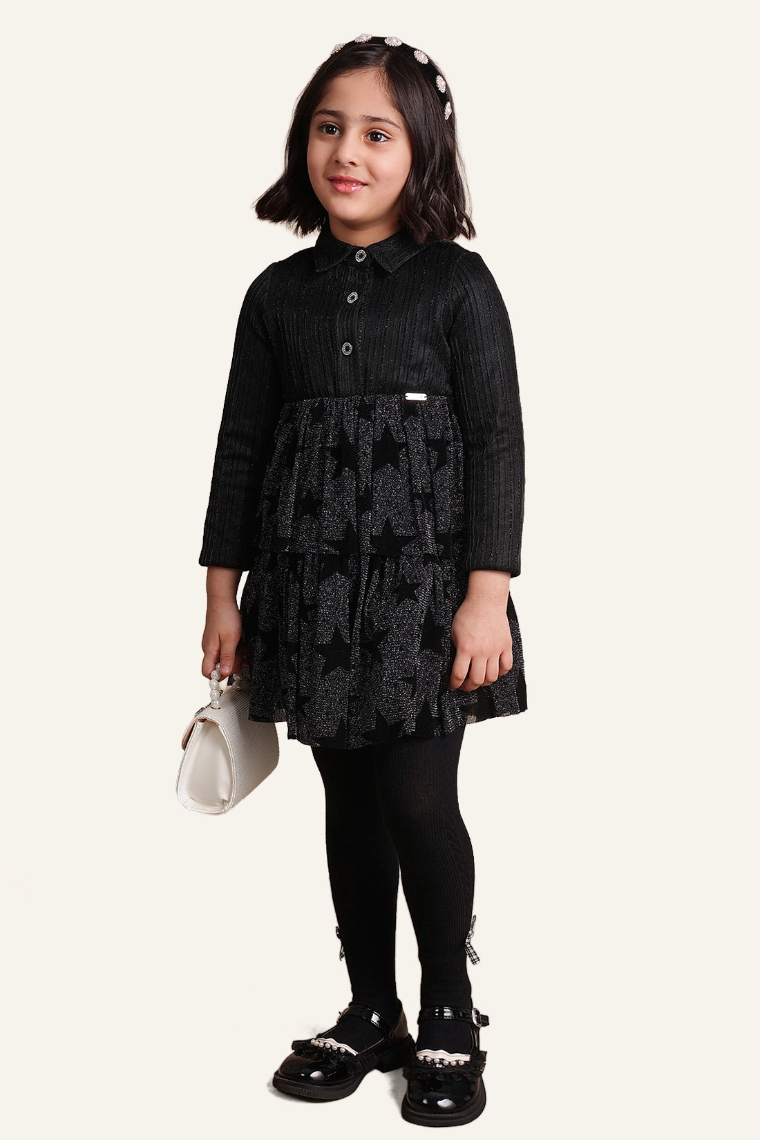 Girls Star Printed Black Dress