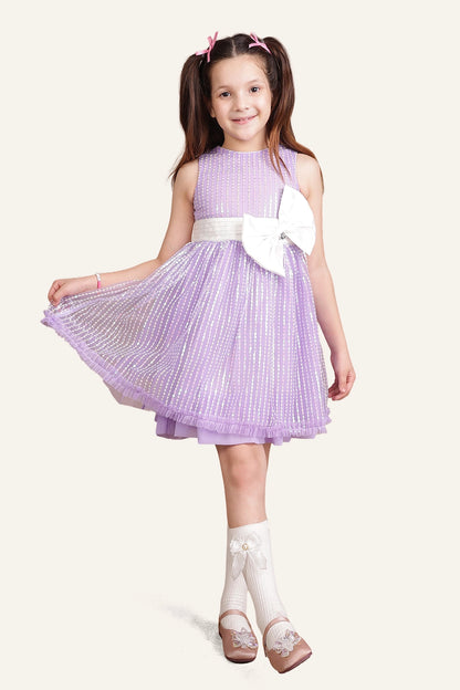 Girls Lilac Soft-Sequined Dress