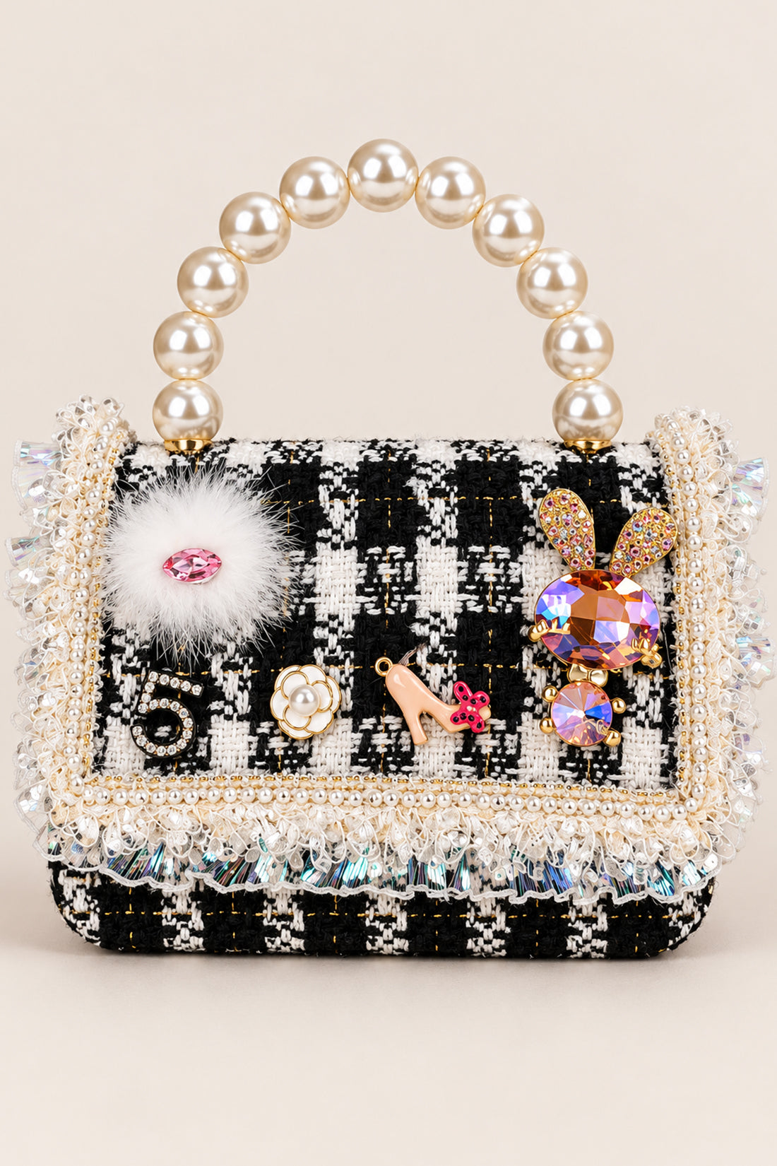 Girls Black Boucle Embellished Hand Bag