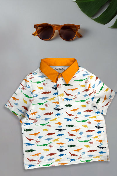 Baby Boys White Cotton Polo Neck T-shirt