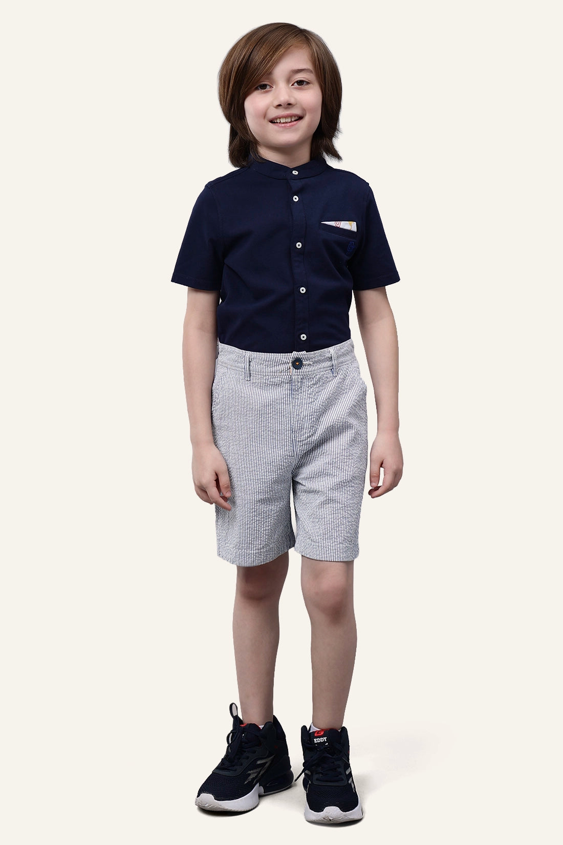 Boys Blue and White Stripes Cotton Shorts