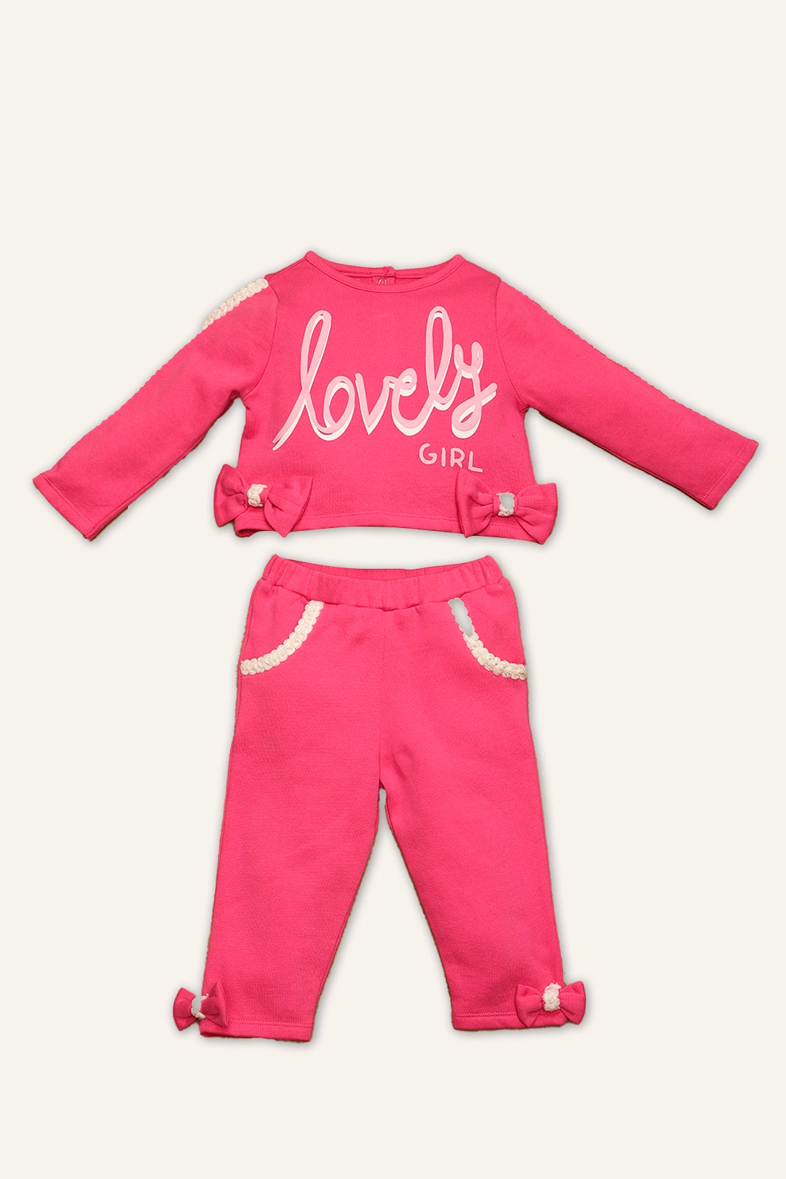 Baby Girls Pink Solid  Sweat Shirt With Track Pant