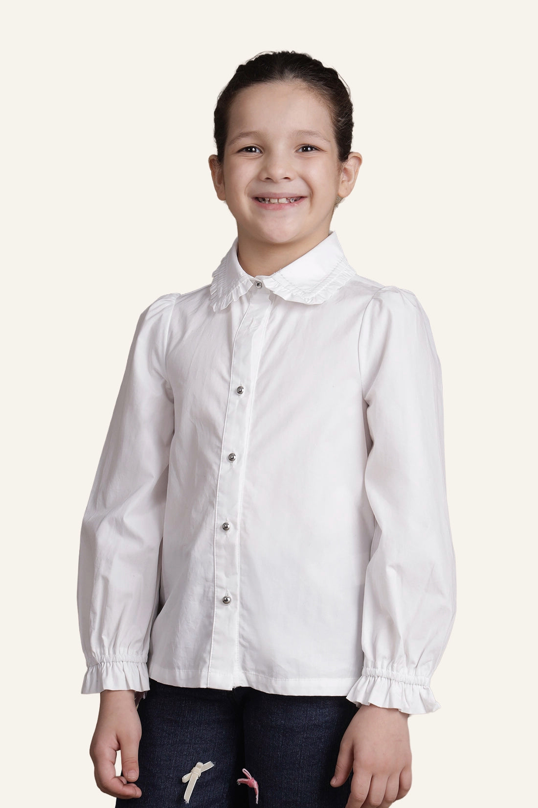 Girls Off White Embroidered Shirt