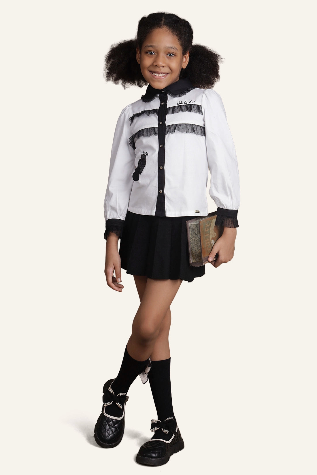 Girls Black & White Laced Top