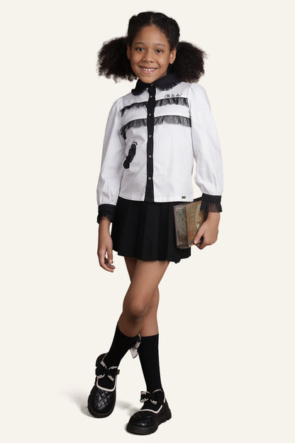 Girls Black & White Laced Top