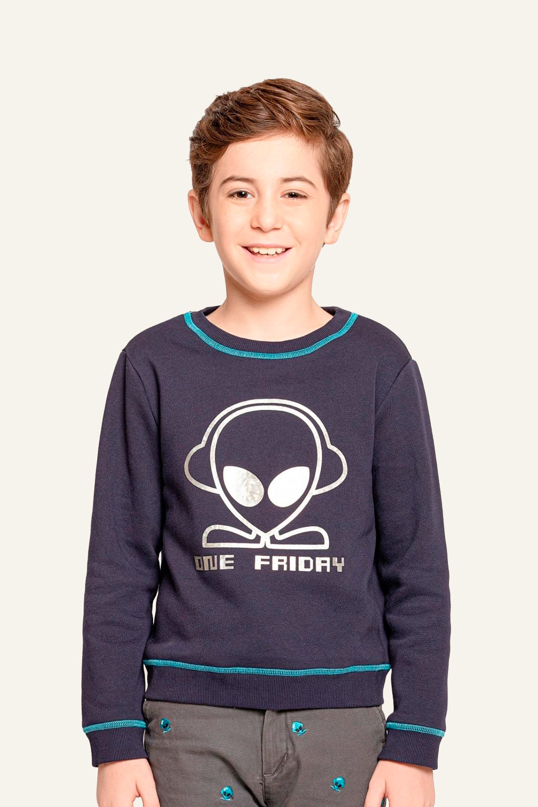 Boys Navy Blue Alien Printed Sweatshirt