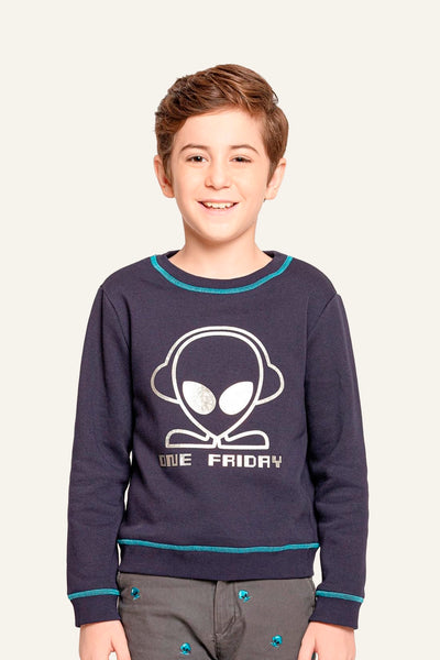 Boys Navy Blue Alien Printed Sweatshirt