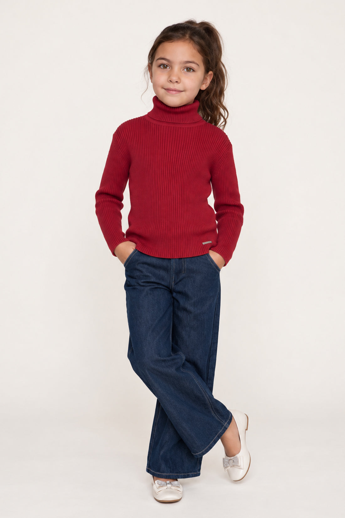 Unisex Red High Neck Acrylic Knit Jumper
