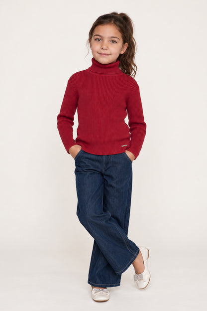 Unisex Red High Neck Acrylic Knit Jumper
