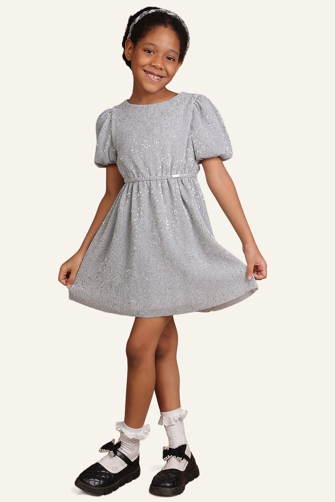 Girls Silver Sequinned Dress