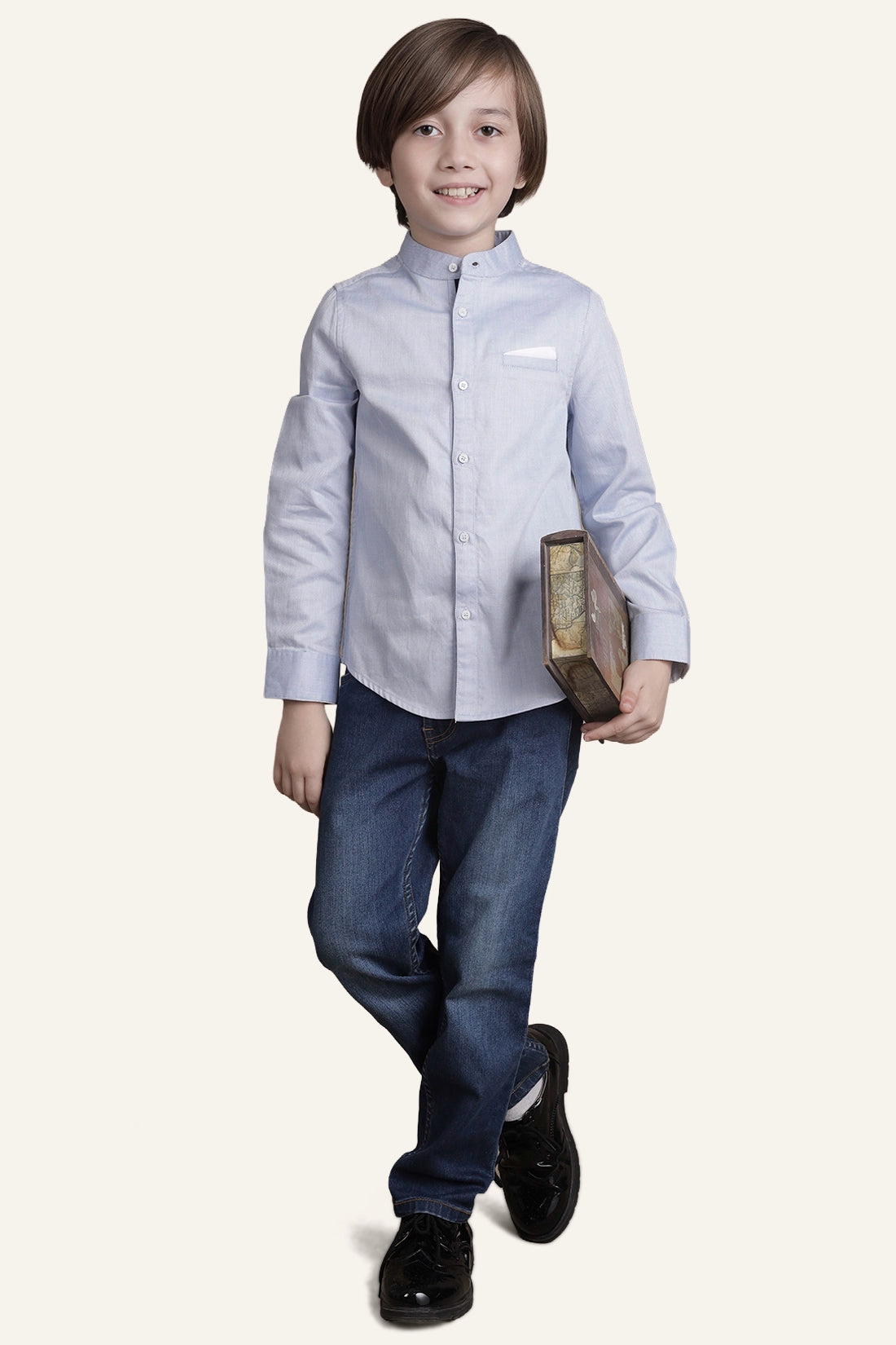 Boys Blue Mandarin Collared Shirt