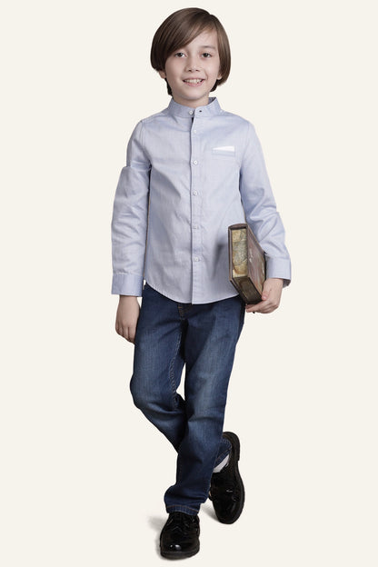 Boys Blue Mandarin Collared Shirt