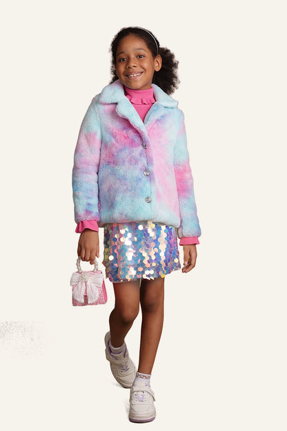 Girls Mulitcoloured Fur Overcoat