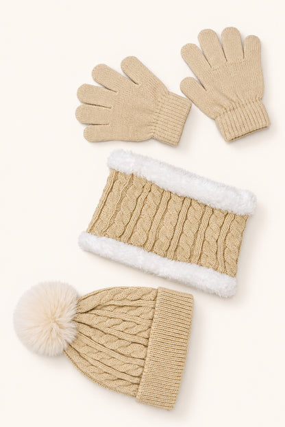 Unisex Beige Solid Knit Gift Set