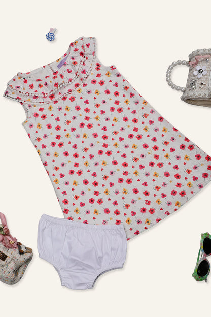 Baby Girls Off White Floral Printed Dress