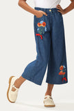 One Friday Kids Girls Floral Printed Blue Flared Pants