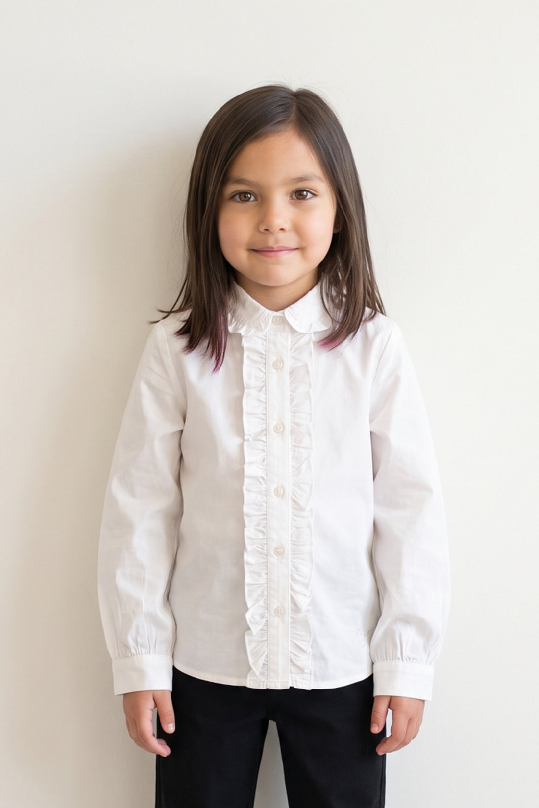 Girls White Cotton Poplin Full Sleeve Top