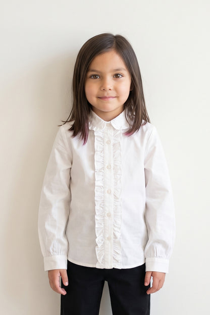 Girls White Cotton Poplin Full Sleeve Top