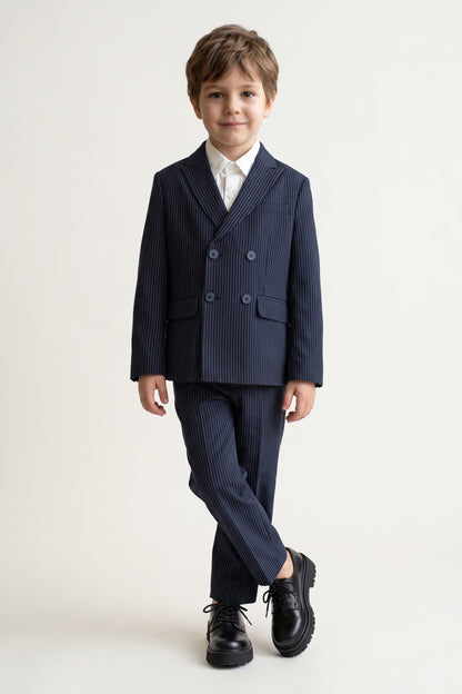 Boys Navy Blue Star Print Twill Blazer